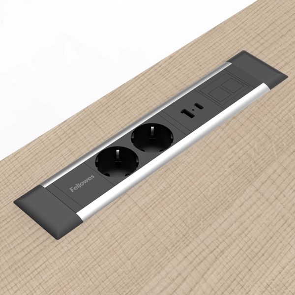 Fellowes Power Desk Insert  2x 230V, 1x USB A + 1x USB C (15.5W) lading, 1x keystone