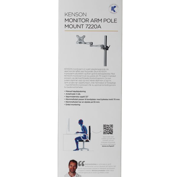 Kenson monitor arm pole mount 7220a silver - Bilde 6