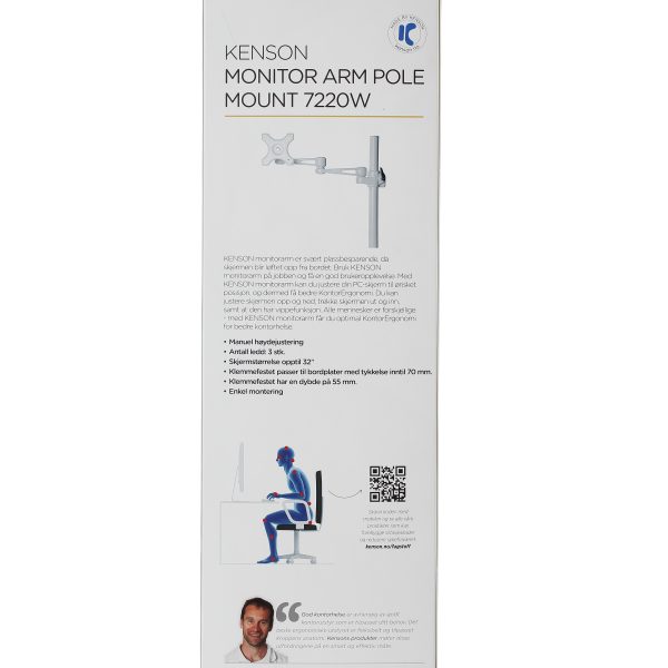 Kenson monitor arm pole mount 7220w white - Bilde 5