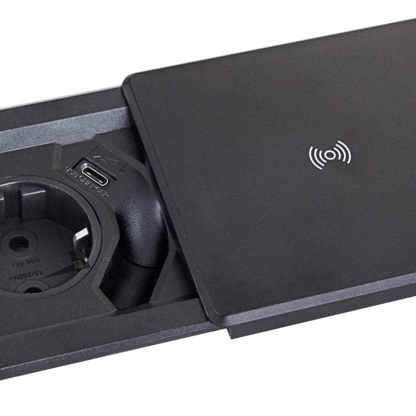 Kenson square80 sort - 1x stikk 1x usb-c lader qi trådløs