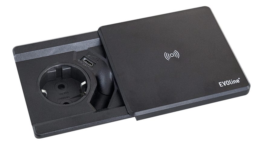 Kenson square80 sort - 1x stikk 1x usb-c lader qi trådløs