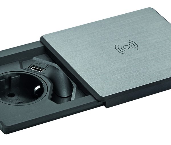 Kenson square80 sølv - 1x stikk 1x usb-c lader qi trådløs