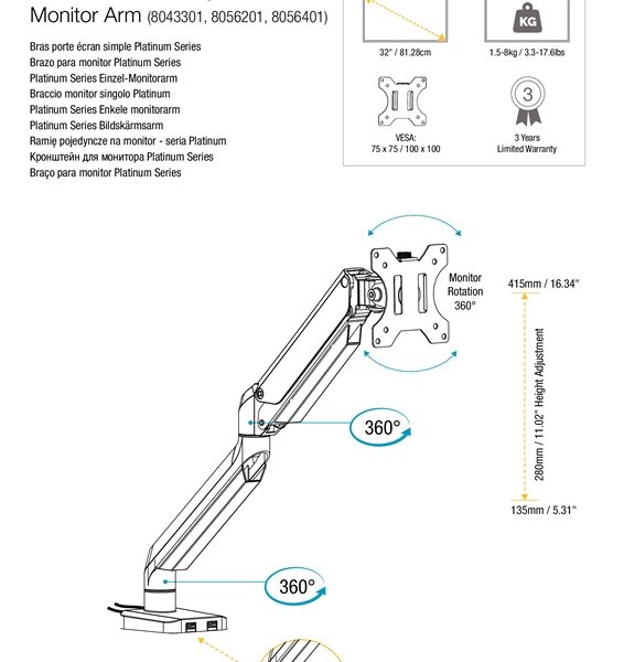 Fellowes platinum series single monitorarm black - Bilde 13