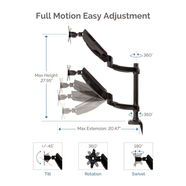 Fellowes platinum series dual stacking monitorarm black - Bilde 8