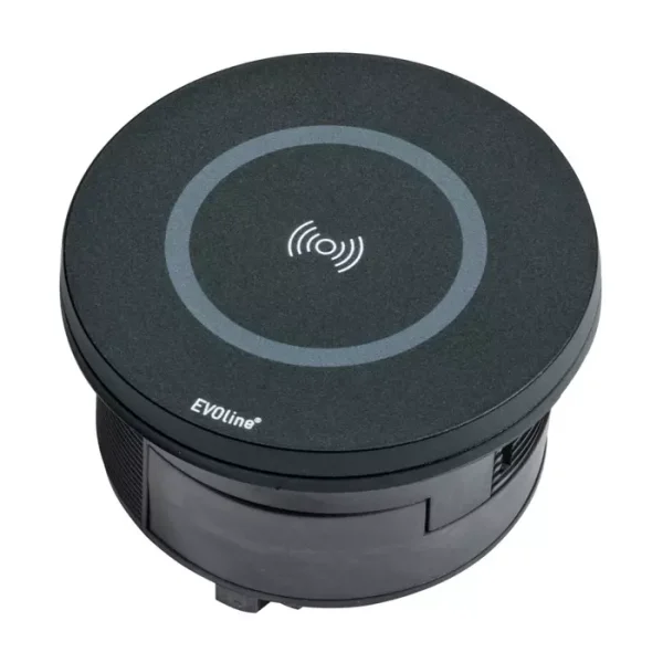 Kenson circle80 disq - 1xstikk, 2xusb (a+c, 2.1a), trådløs lader, sort - Bilde 2